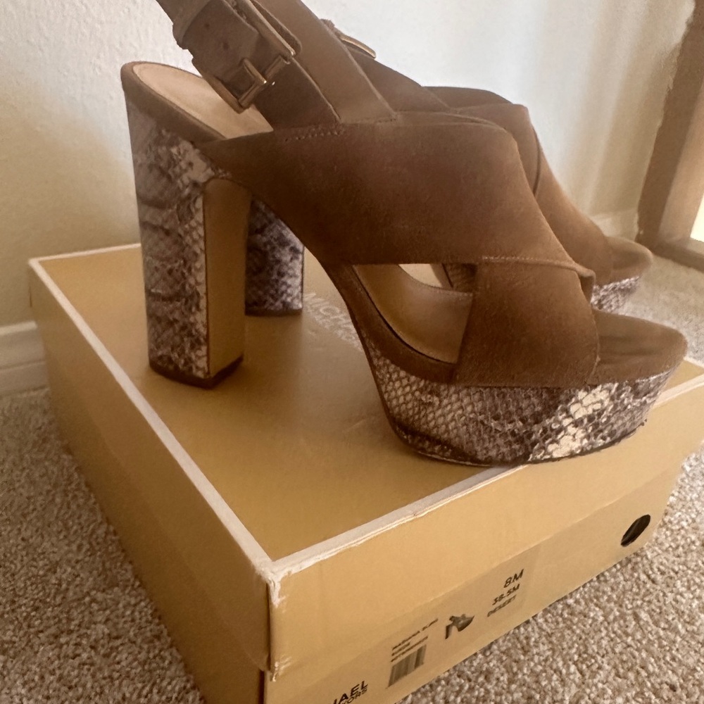 Michael Kors Brown Wedge Espadrilles with Crossover Straps